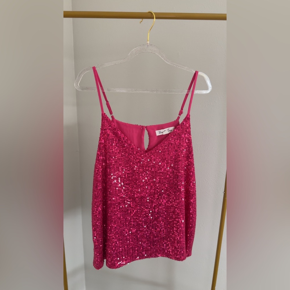 Pink Sequin Spaghetti Strap Top